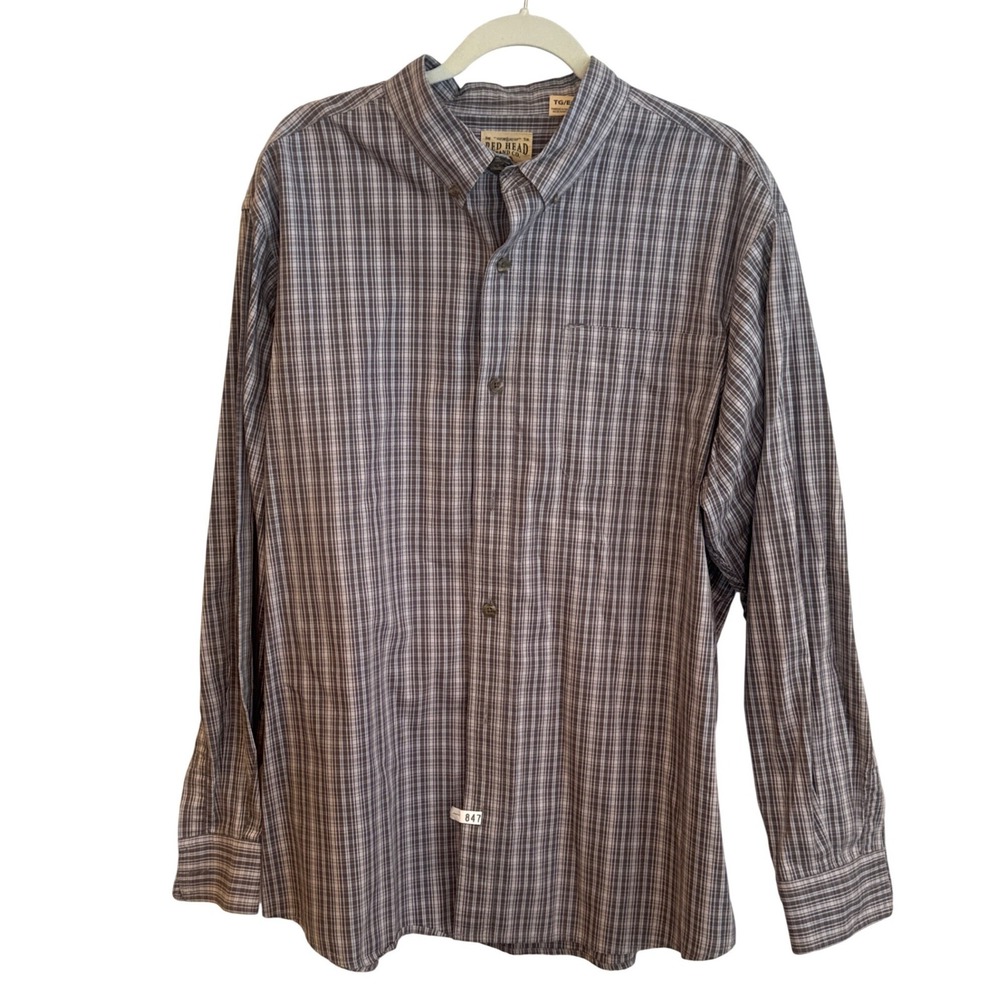 RedHead Brand Co Mens XL Plaid Long Sleeve Button Down‎ Shirt Grey Black White